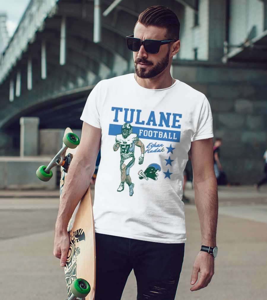 Tulane Football Ethan Hudak Player Graphic And Wave Stars T-Shirt
