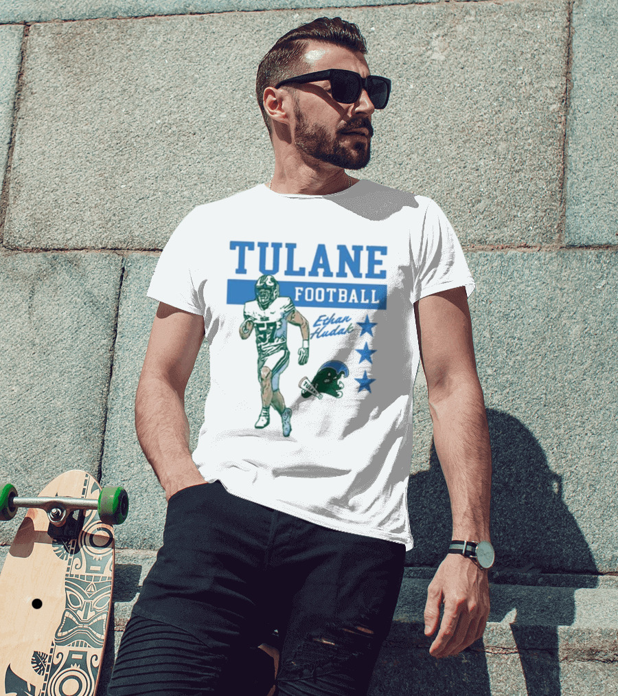 Tulane Football Ethan Hudak Player Graphic And Wave Stars T-Shirt