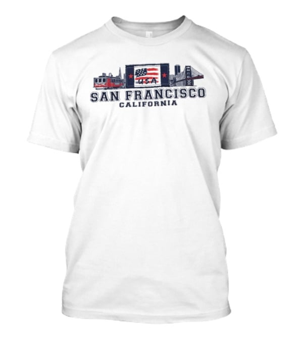 San Francisco California USA Flag Golden Gate Bridge Cable Car T-Shirt