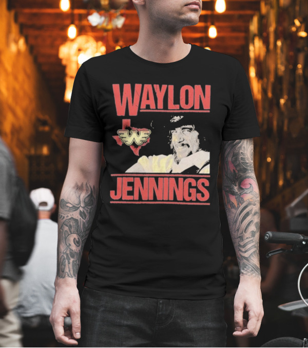 Waylon Jennings Flying W Logo Over Texas T-Shirt Waylon Jennings Flying W Logo Over Texas T-Shirt