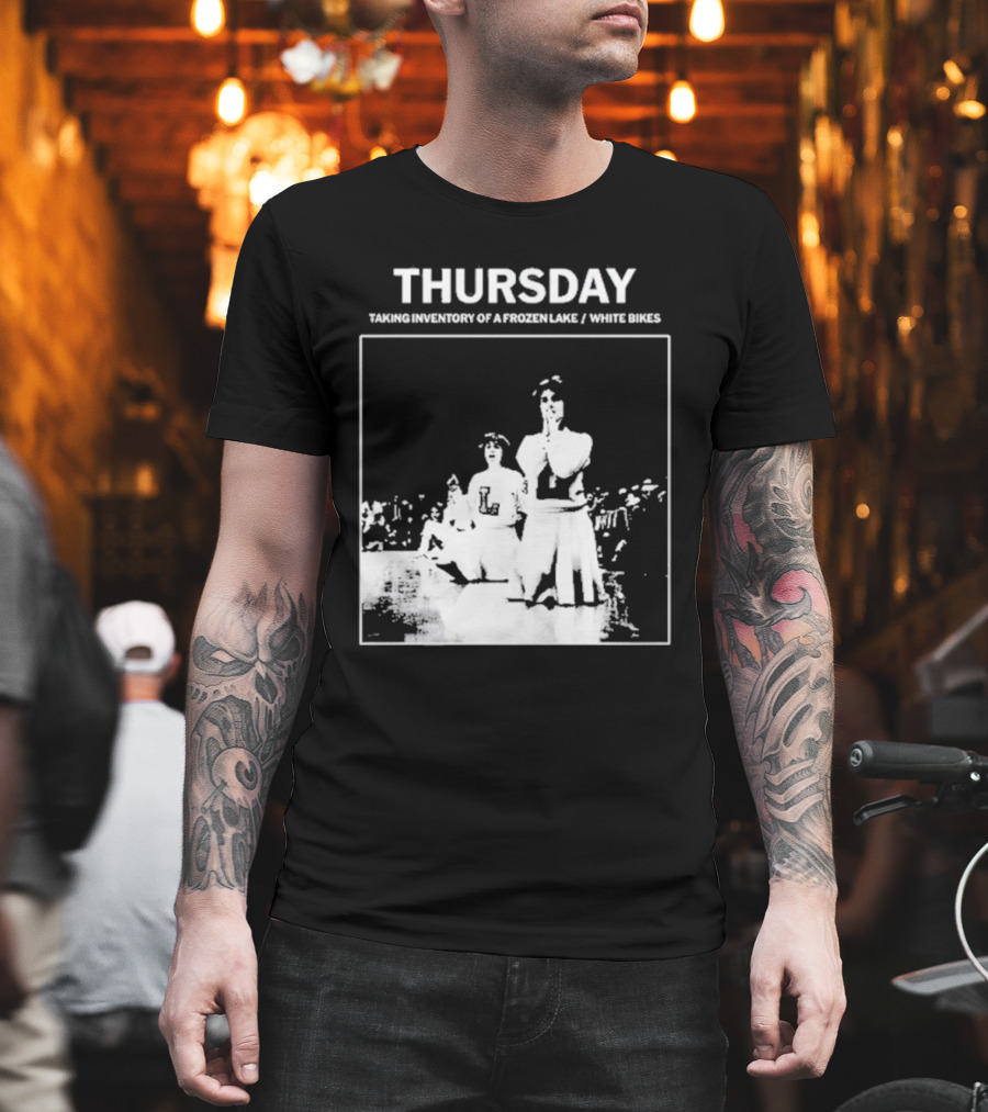 Thursday Taking Inventory of a Frozen Lake White Bikes Cheerleaders T-Shirt