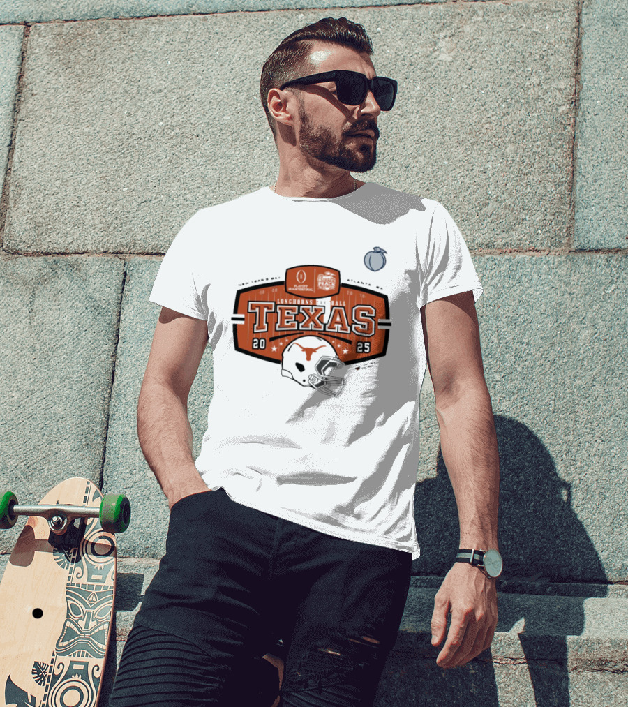 Texas Longhorns Football 2025 Peach Bowl Playoff Quarterfinal New Year’s Day Atlanta GA Helmet T-Shirt