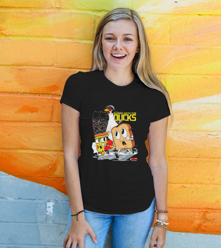 Running With The Ducks Brayton Brad Willie Cartoon Pizza And Toast Racing T-Shirt