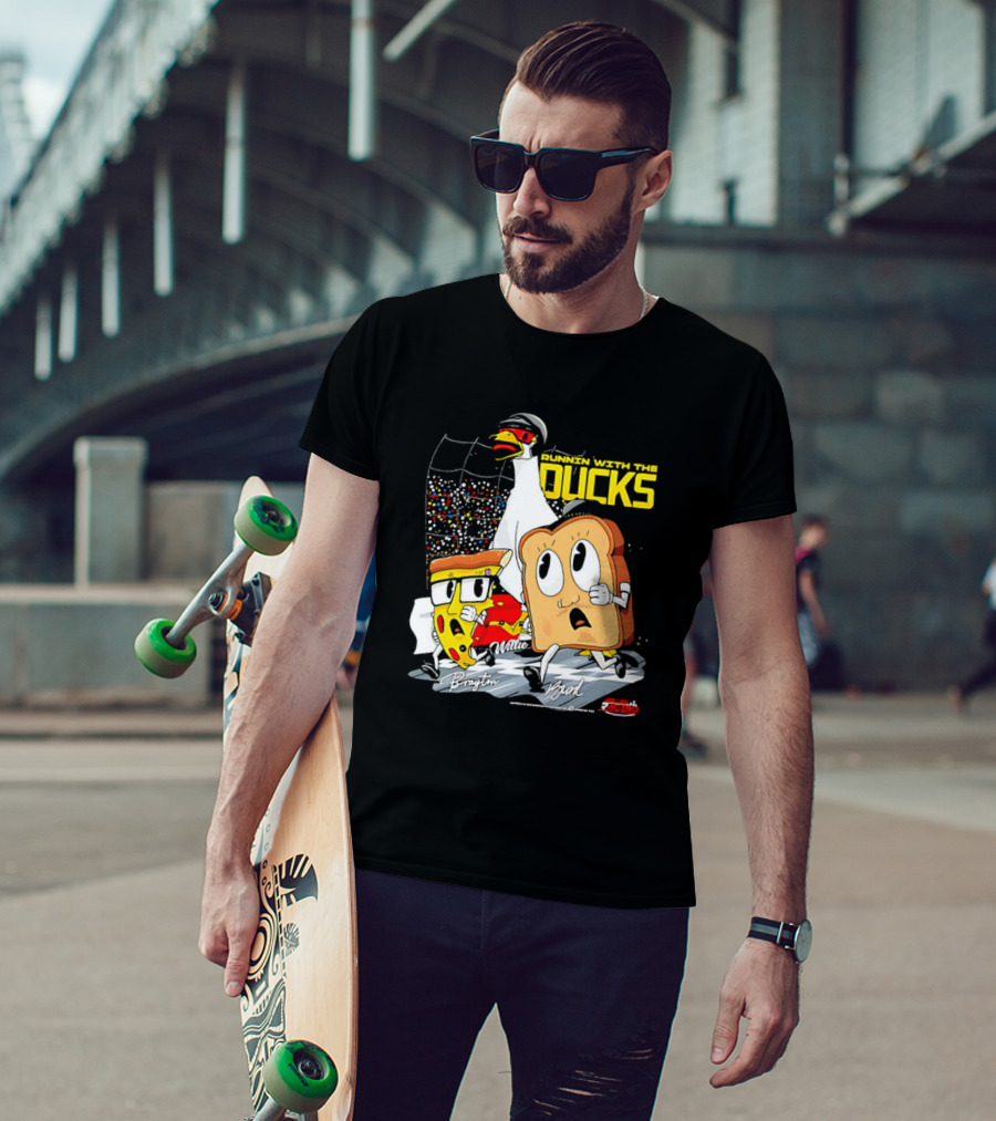 Running With The Ducks Brayton Brad Willie Cartoon Pizza And Toast Racing T-Shirt