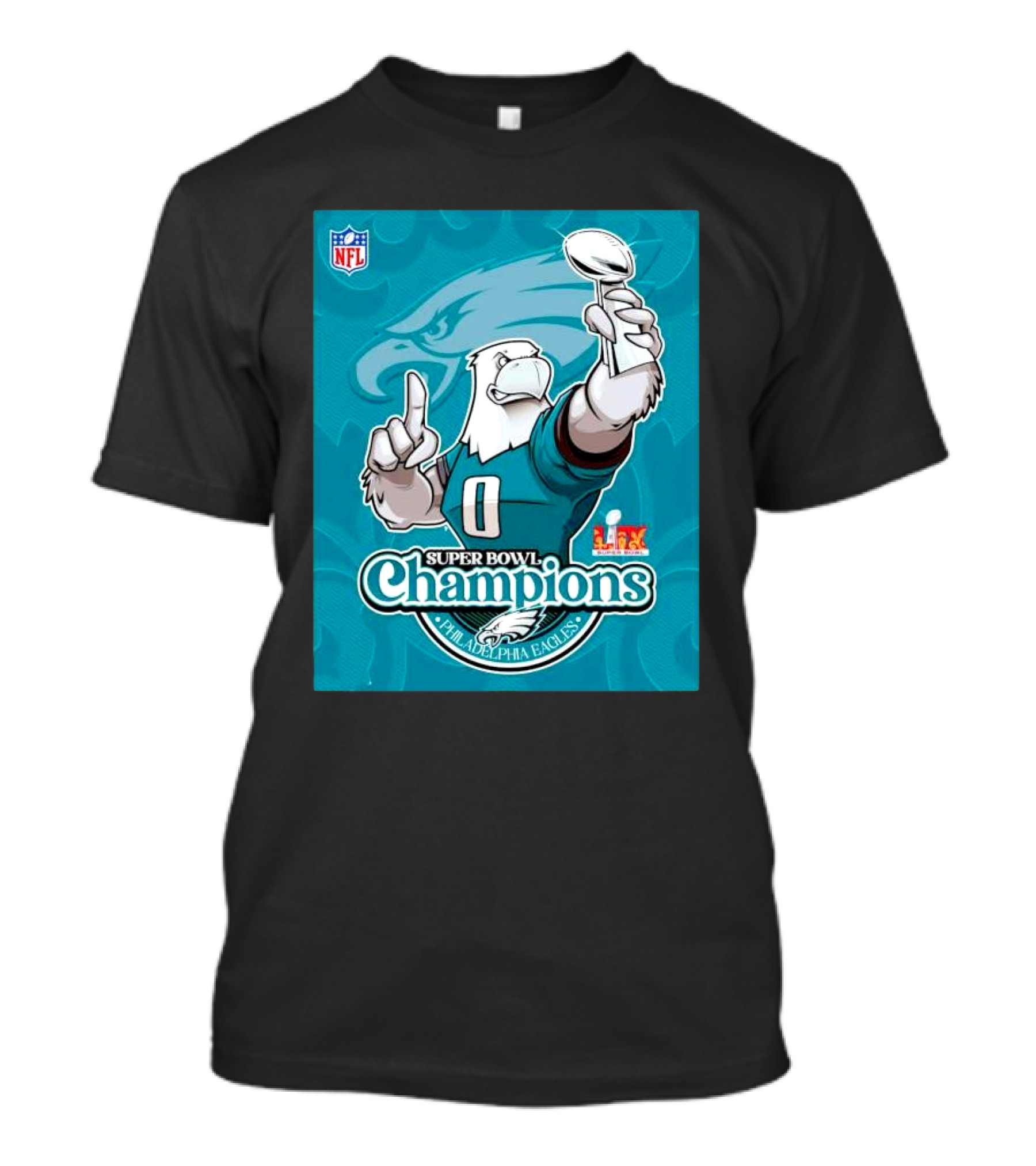 Super Bowl LIX Champions Philadelphia Eagles Mascot Trophy NFL Logo T-Shirt