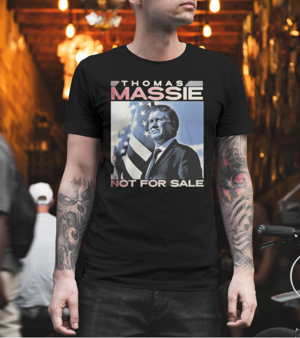 Thomas Massie Not For Sale American Flag Portrait T-Shirt Thomas Massie Not For Sale American Flag Portrait T-Shirt