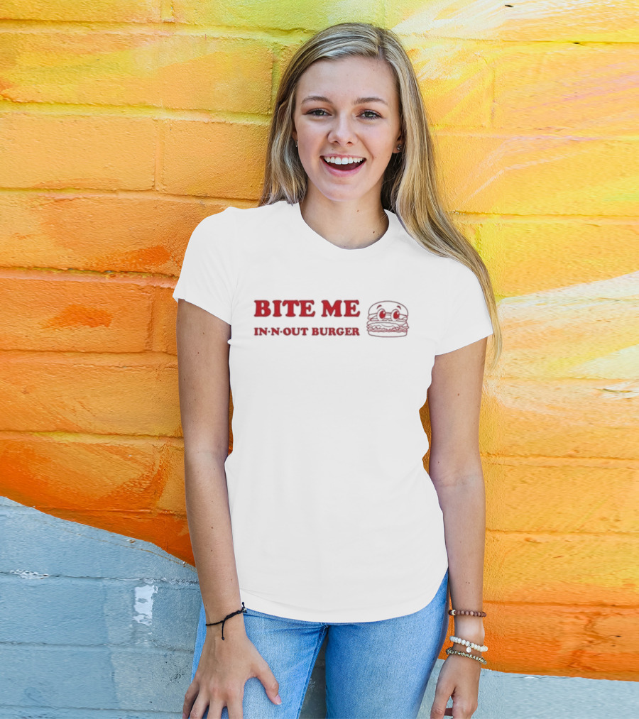 Bite Me In N Out Burger Funny Hamburger Sketch T-Shirt