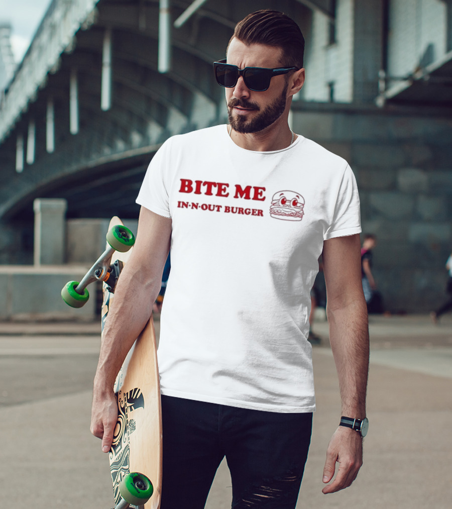 Bite Me In N Out Burger Funny Hamburger Sketch T-Shirt