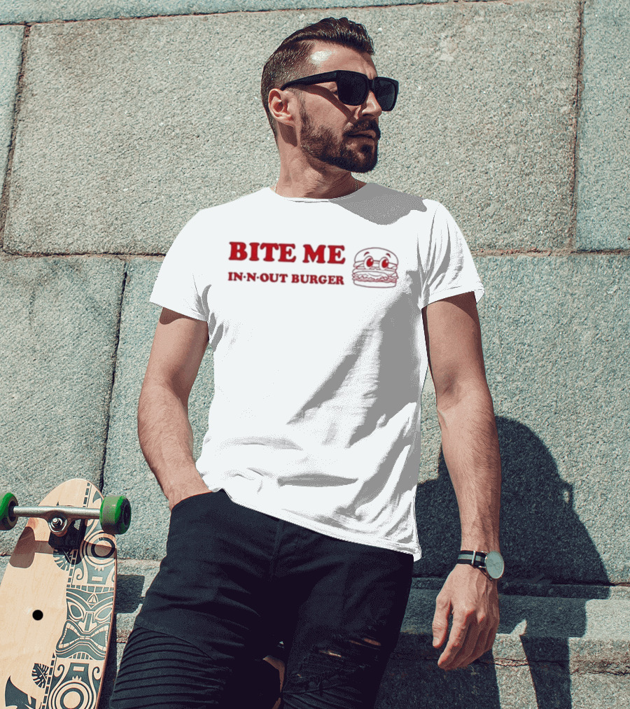 Bite Me In N Out Burger Funny Hamburger Sketch T-Shirt