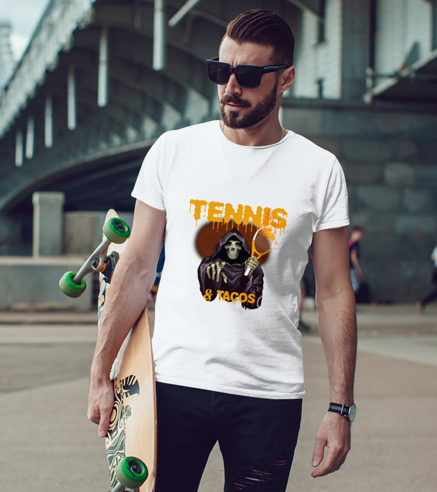 Tennis And Tacos Grim Reaper With Tennis Racket T-Shirt