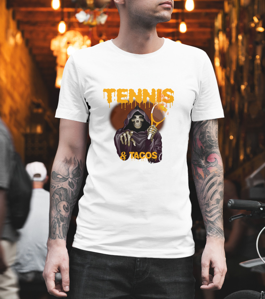 Tennis and Tacos Grim Reaper with Tennis Racket T-Shirt