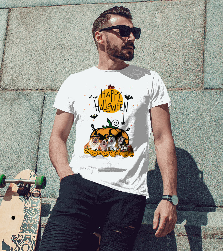 Bulldogs Happy Halloween Pumpkin Bats Spooky T-Shirt