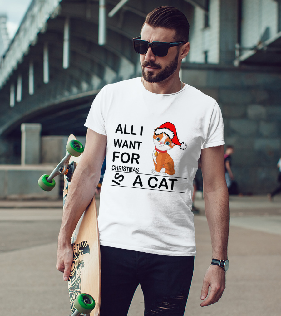 All I Want For Christmas Is A Cat Wearing Santa Hat T-Shirt