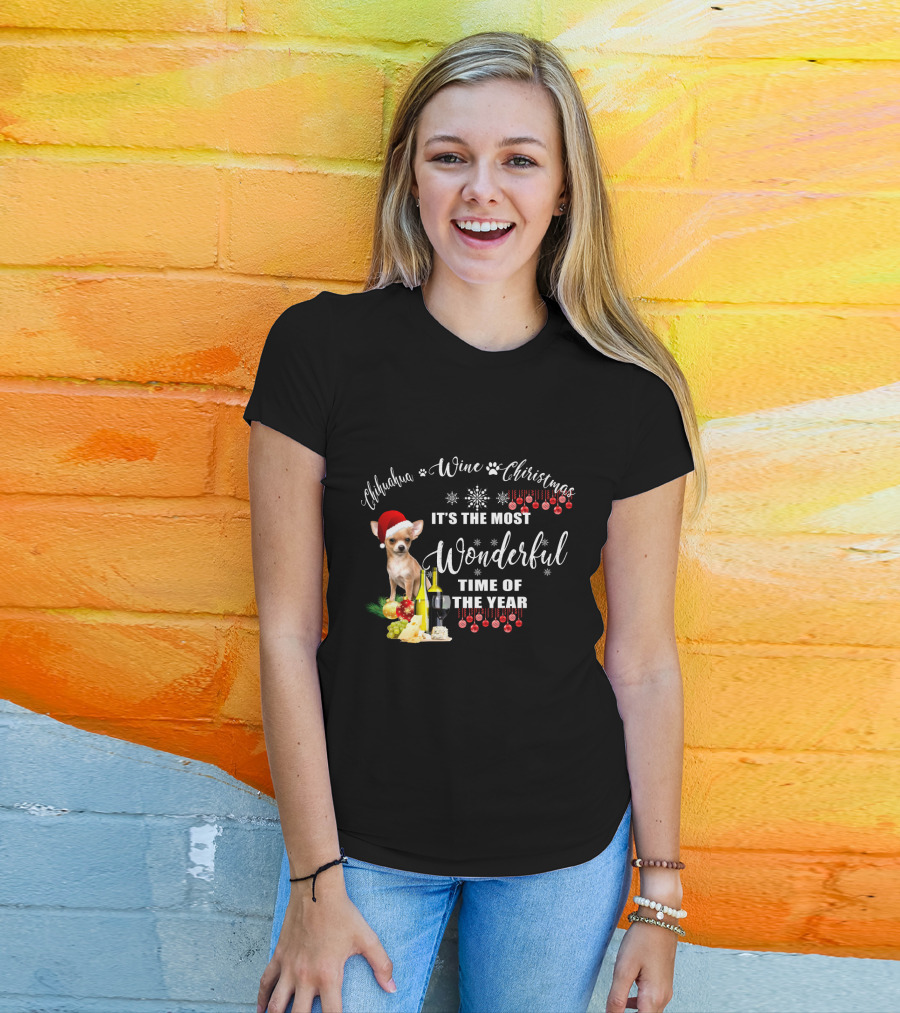 Chihuahua Wine Christmas It's The Most Wonderful Time Of The Year T-Shirt