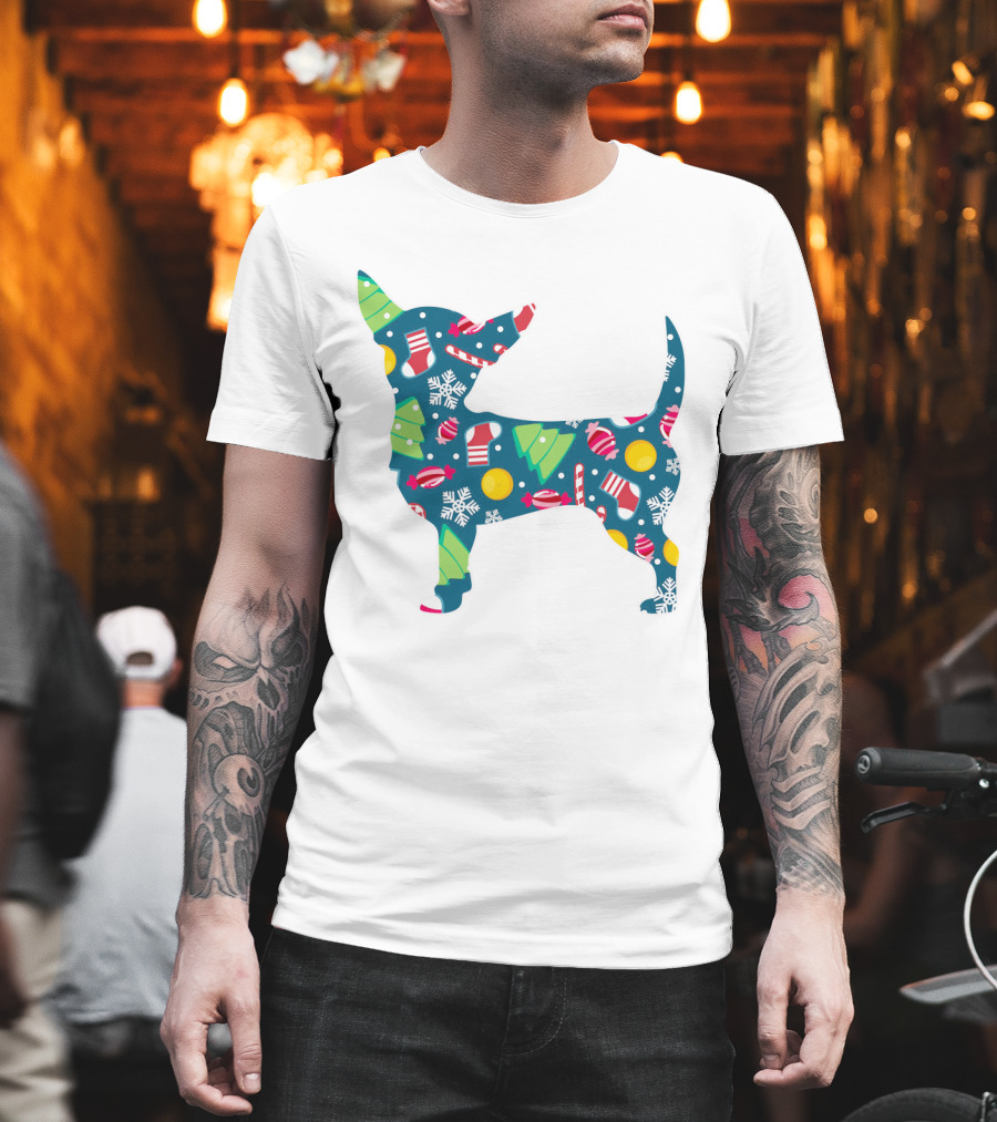 Chihuahua Christmas Candy Cane Snowflakes Holiday T-Shirt