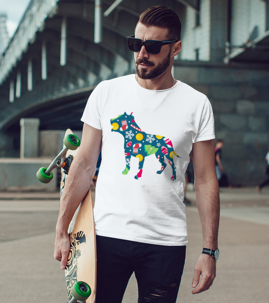 Dog Lover Christmas Pit Bull With Festive Floral And Holiday T-Shirt
