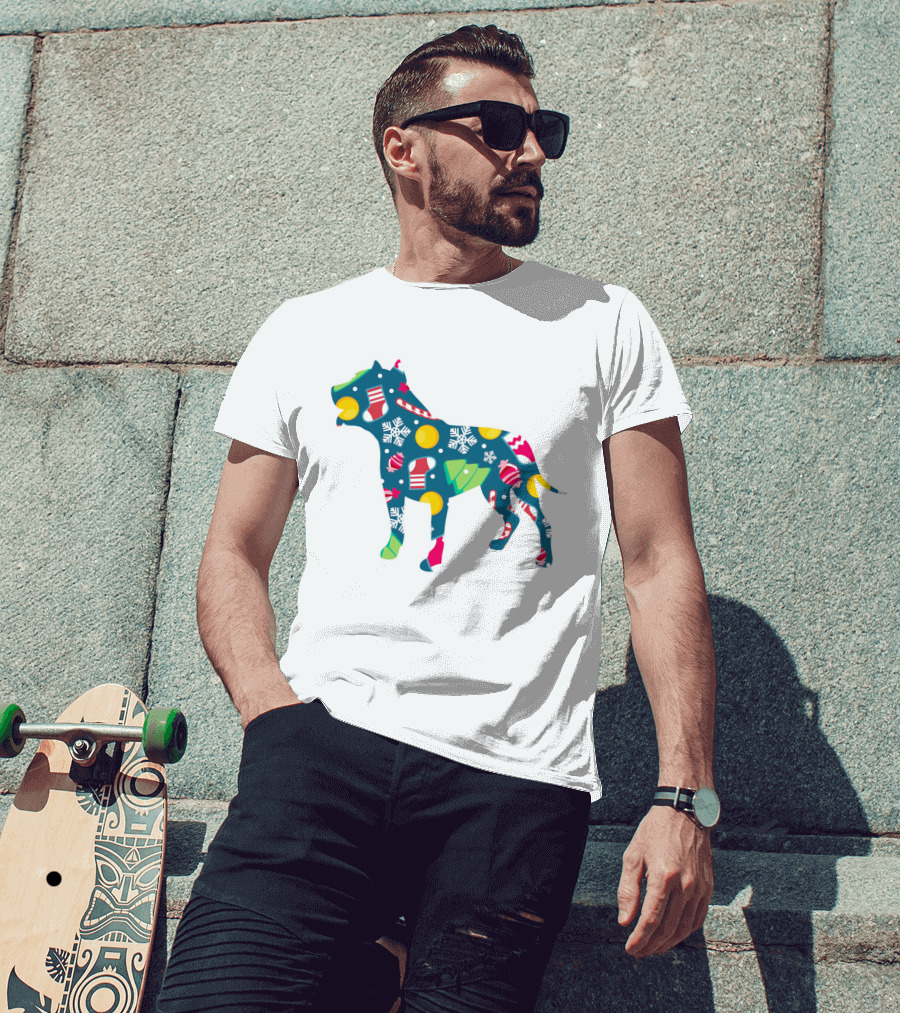 Dog Lover Christmas Pit Bull With Festive Floral And Holiday T-Shirt