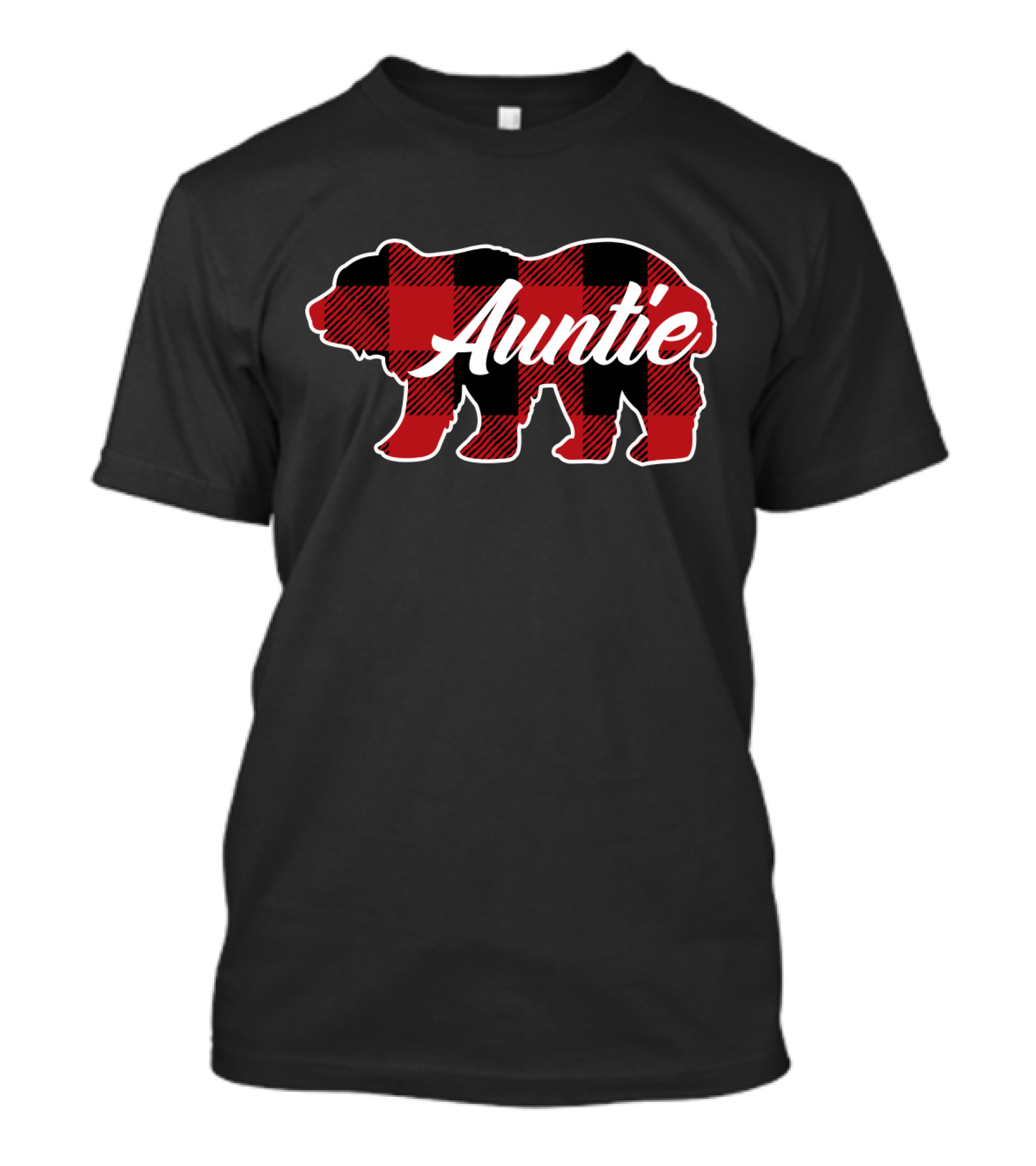 Family Christmas Matching Buffalo Plaid Bear Auntie T-Shirt