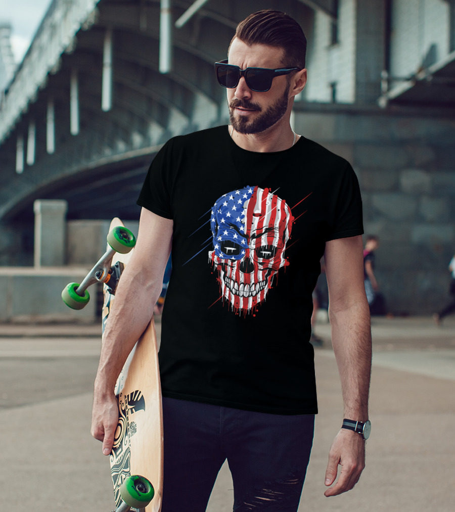 Skull With USA Flag T-Shirt