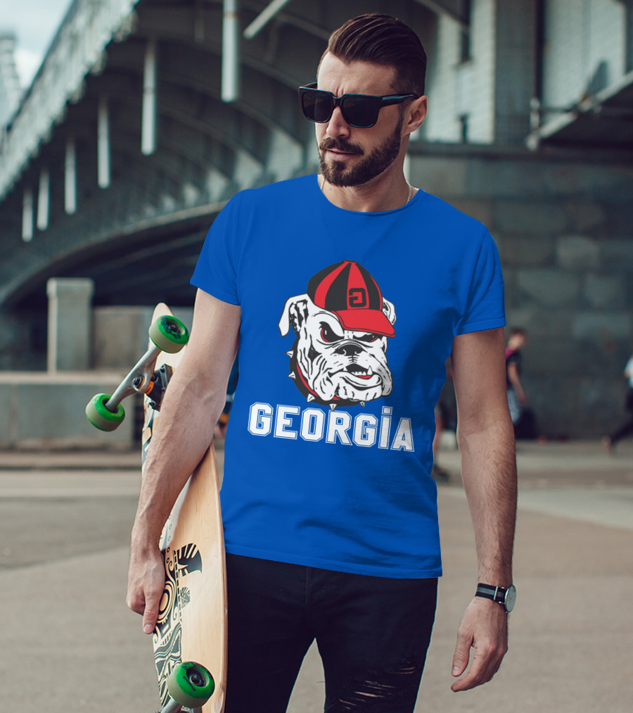 Georgia Bulldogs Vintage Red And Black Cap Bulldog T-Shirt