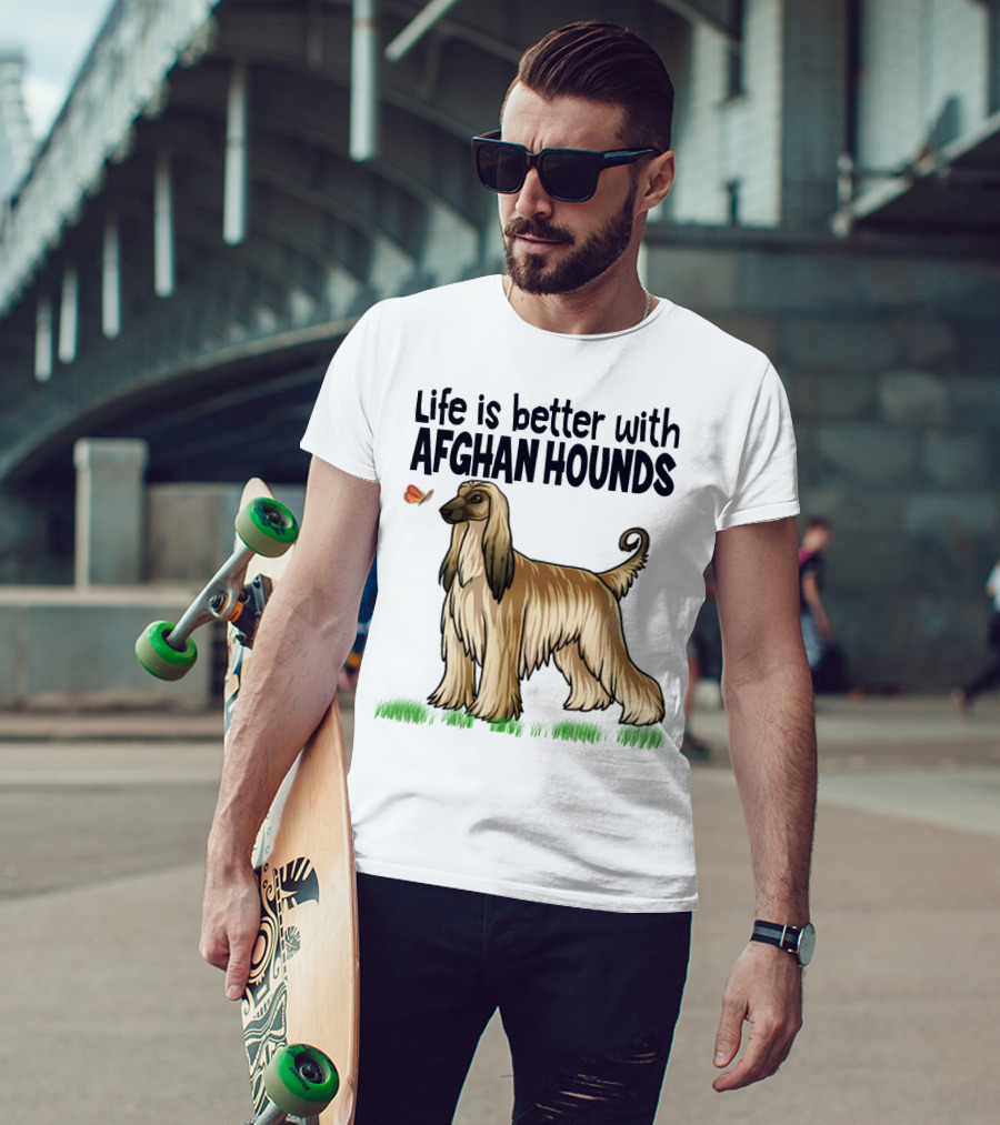 Life Is Better With Afghan Hounds Vintage Style Featuring Elegant Afghan Hound And Butterfly T-Shirt