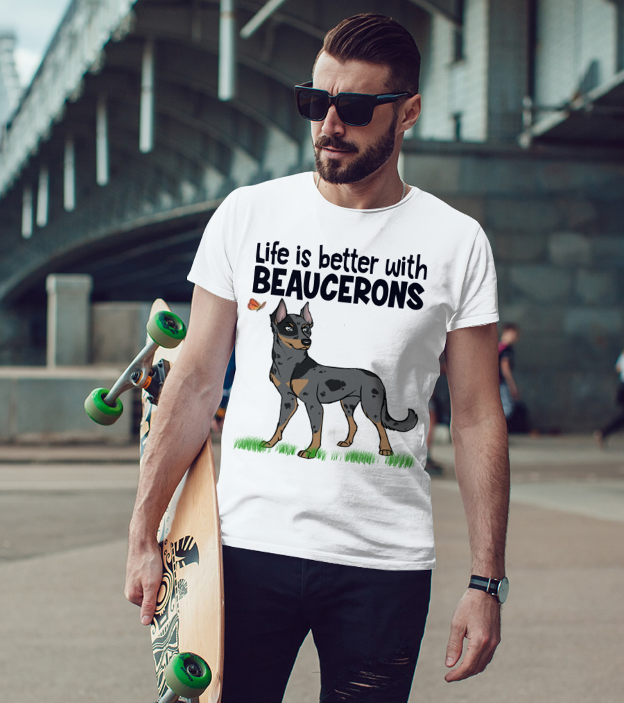 Life Is Better With Beaucerons Butterfly And Dog T-Shirt