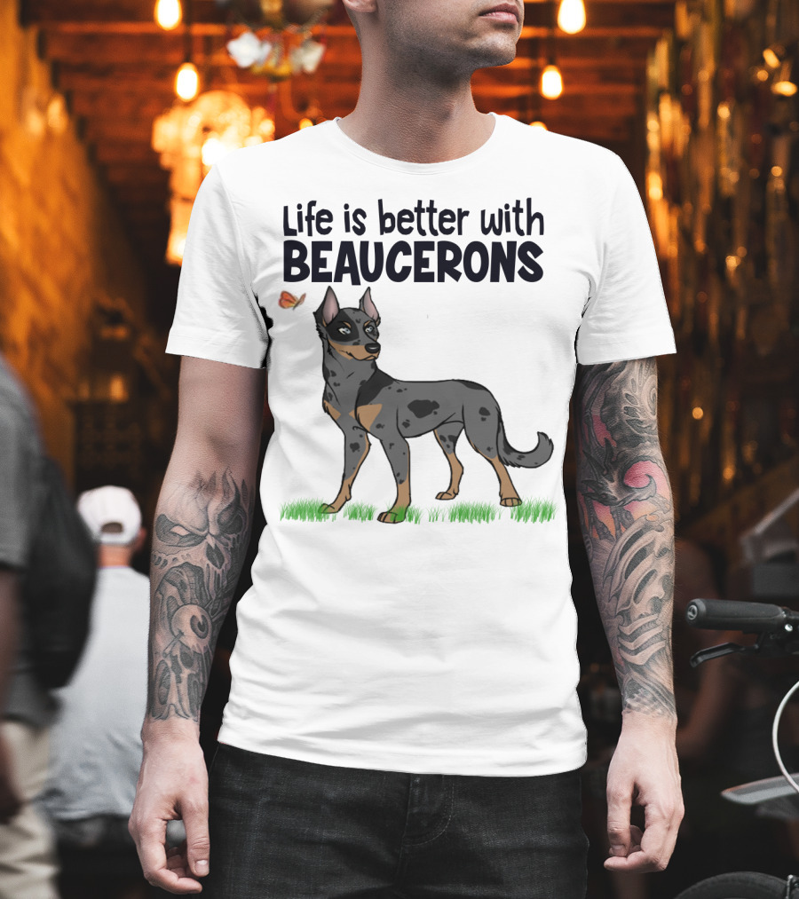 Life Is Better With Beaucerons Butterfly And Dog T-Shirt
