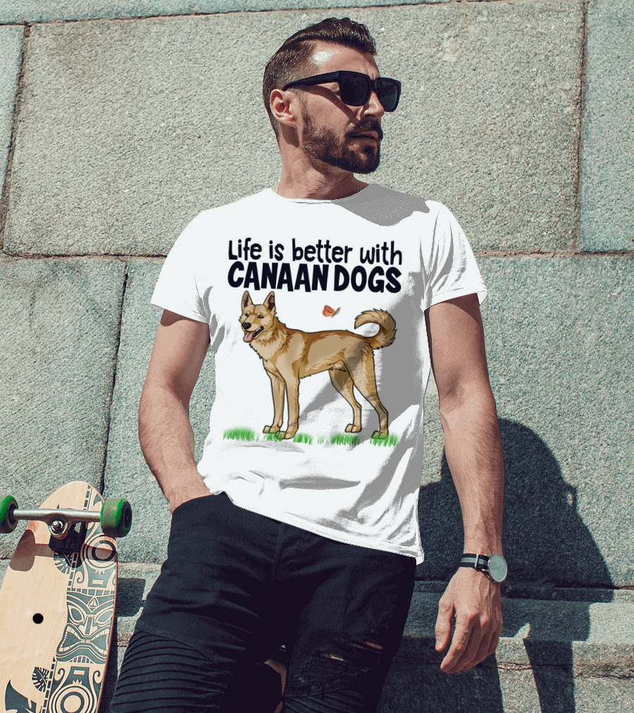 Life Is Better With Canaan Dogs Featuring Butterfly And Grass Details T-Shirt