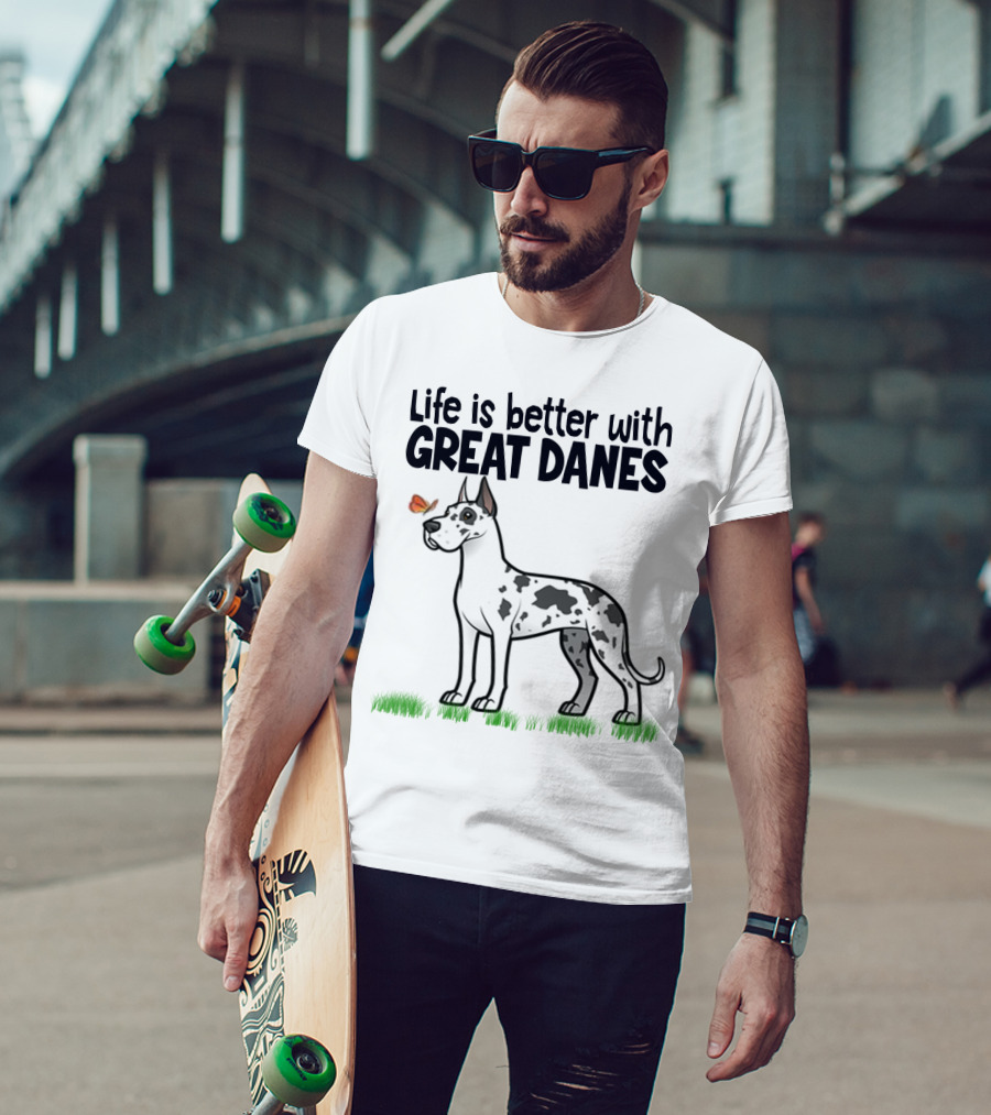 Life Is Better With Great Danes Illustrative Dog And Butterfly T-Shirt