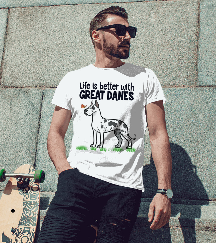 Life Is Better With Great Danes Illustrative Dog And Butterfly T-Shirt
