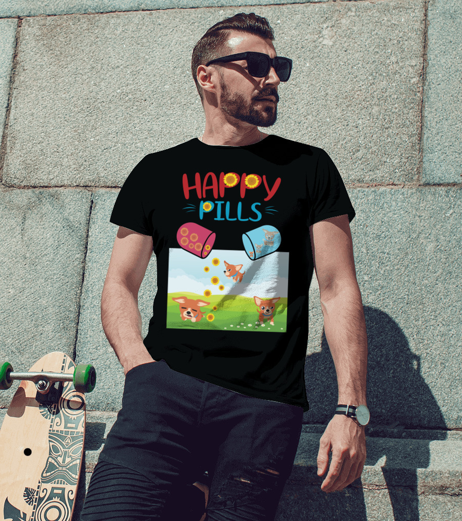 Happy Pills Chihuahuas Playing With Sunflowers T-Shirt
