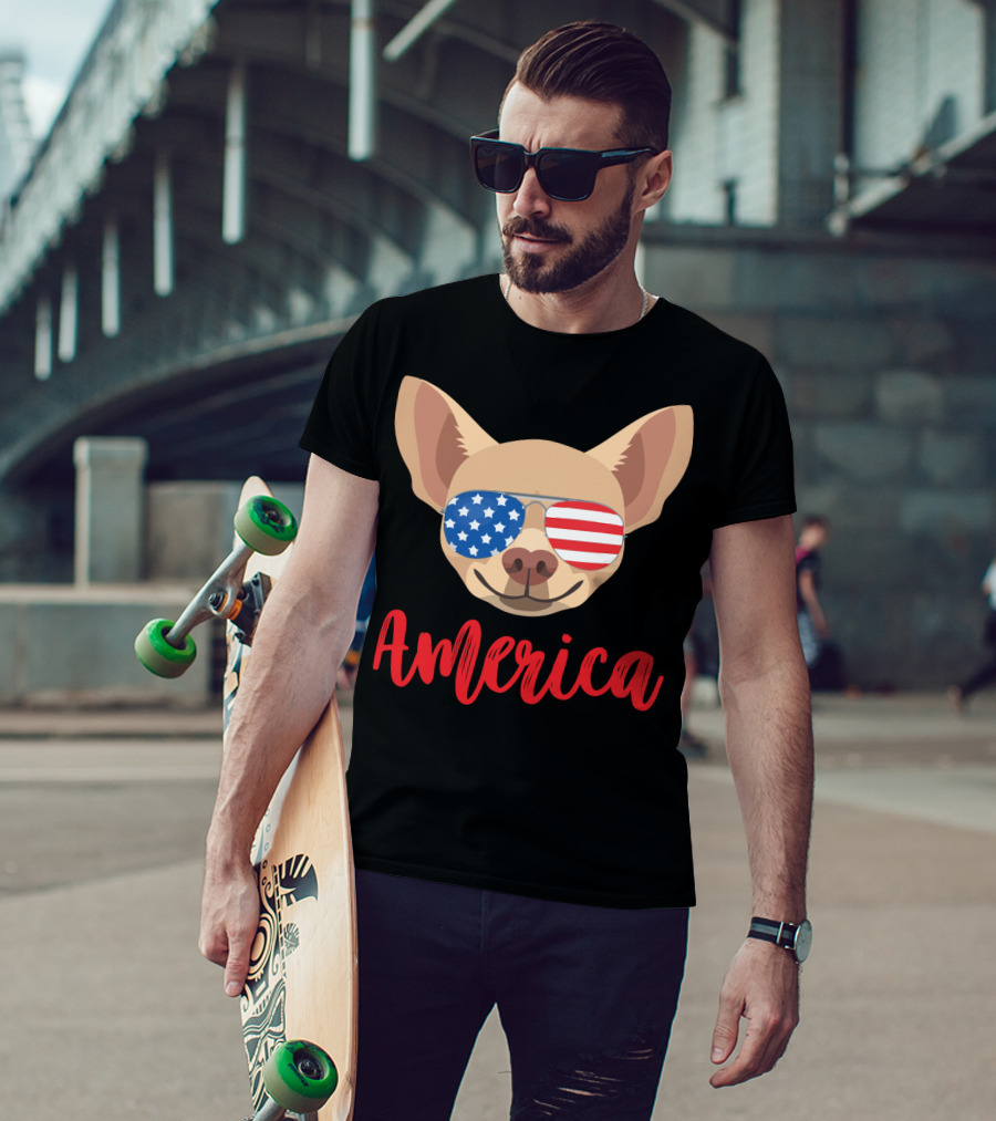 America Chihuahua Patriotic Sunglasses Dog T-Shirt