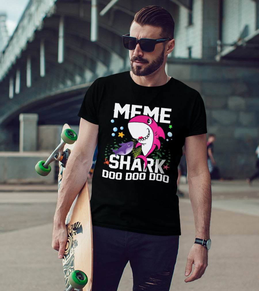 Meme Shark Doo Doo Doo Pink Cartoon Grandpa Mommy Daddy T-Shirt