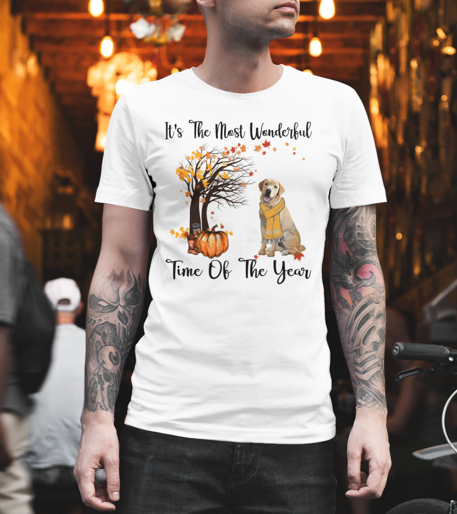 It's The Most Wonderful Time Of The Year Labrador Autumn Pumpkin Leaves T-Shirt