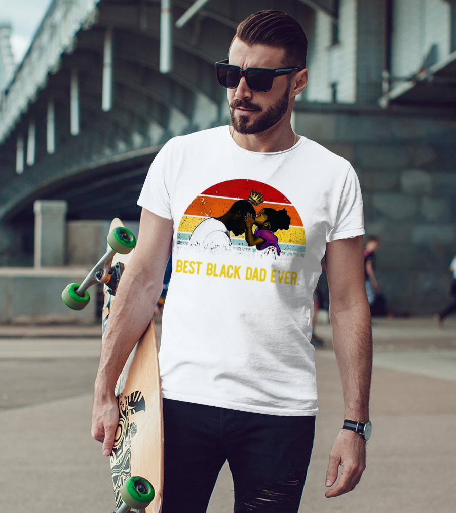 Best Black Dad Ever Crown Sunset Stripes T-Shirt