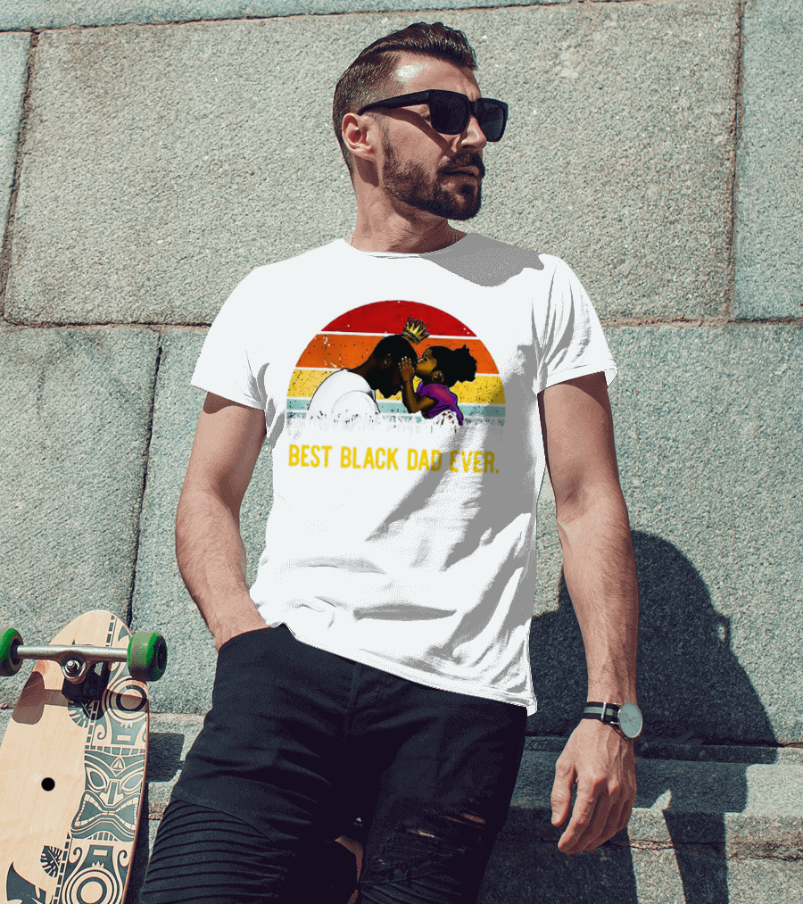 Best Black Dad Ever Crown Sunset Stripes T-Shirt