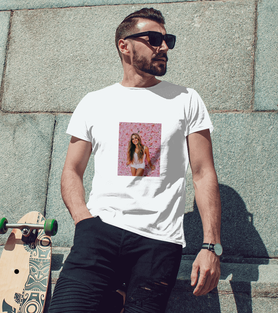 Addison Rae Merch Pink Floral Background Pouty Face T-Shirt
