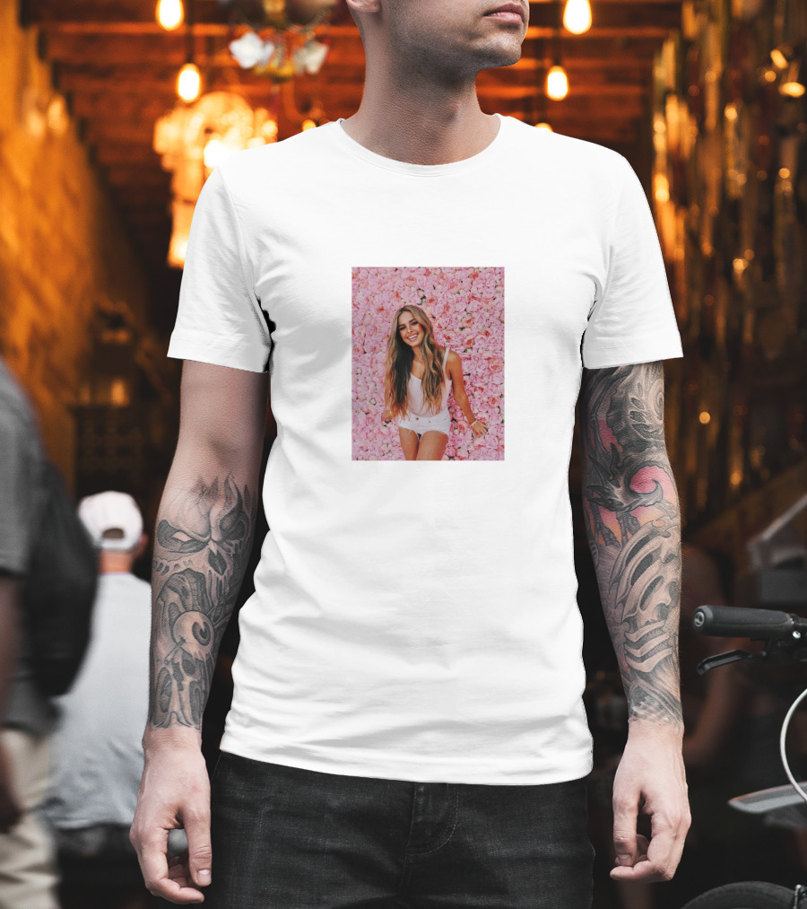 Addison Rae Merch Pink Floral Background Pouty Face T-Shirt