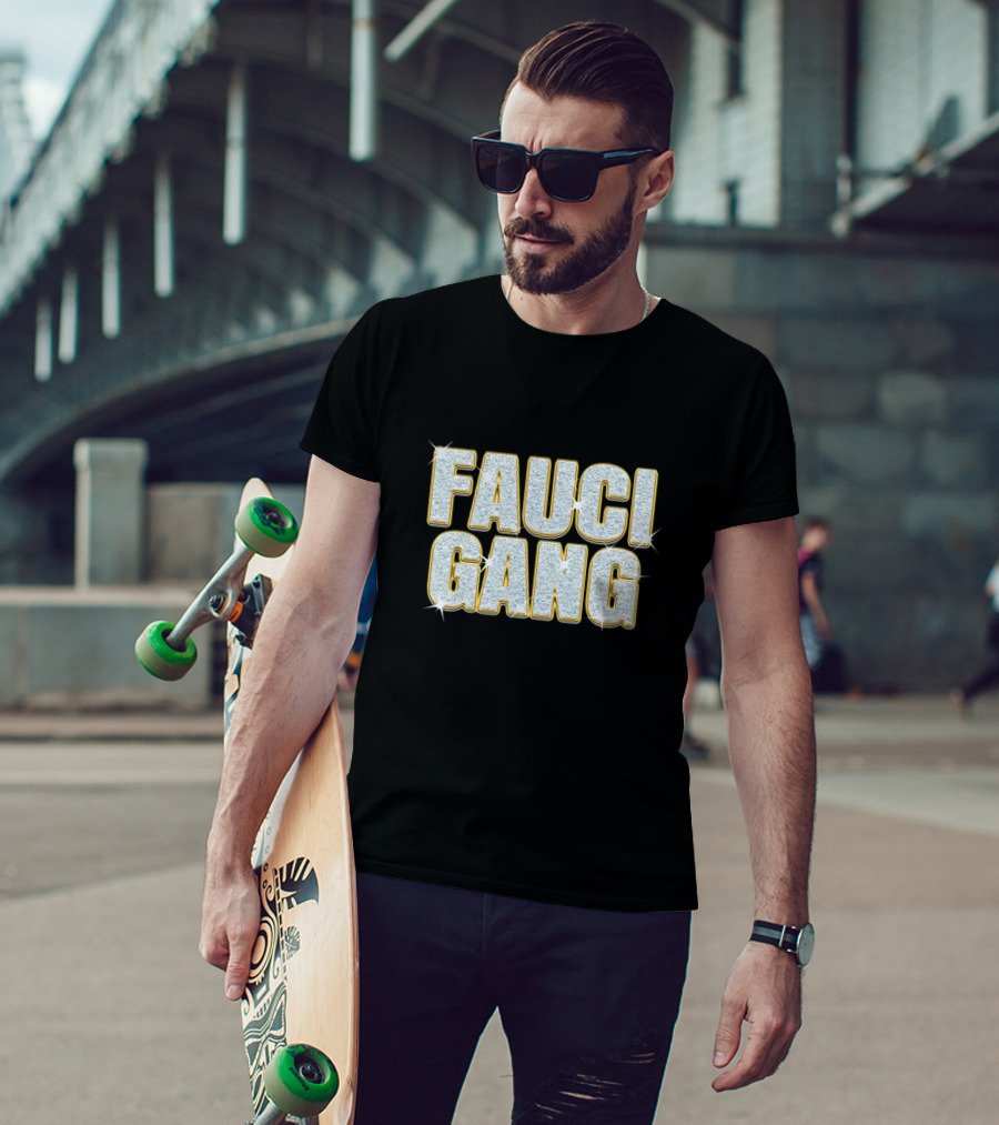 FAUCI GANG Sparkling Silver Text T-Shirt