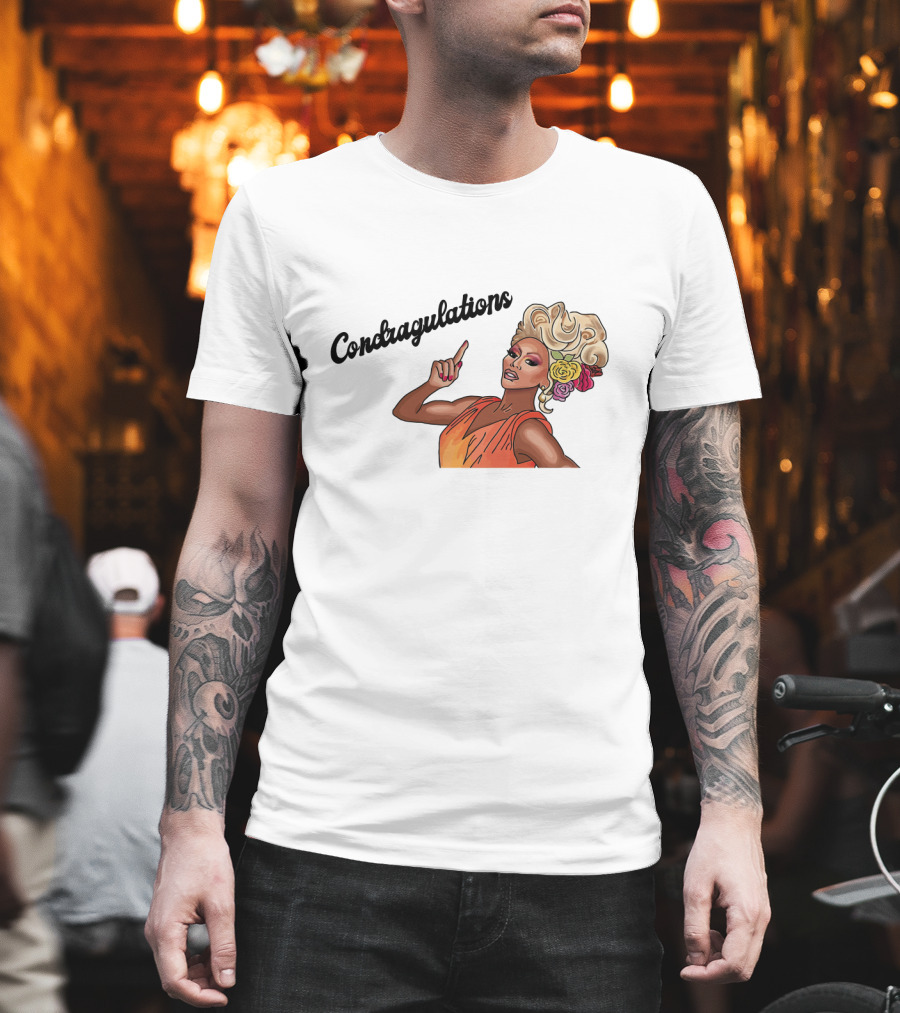 Condragulations Drag Queen Illustration With Flowers And Orange Dress T-Shirt