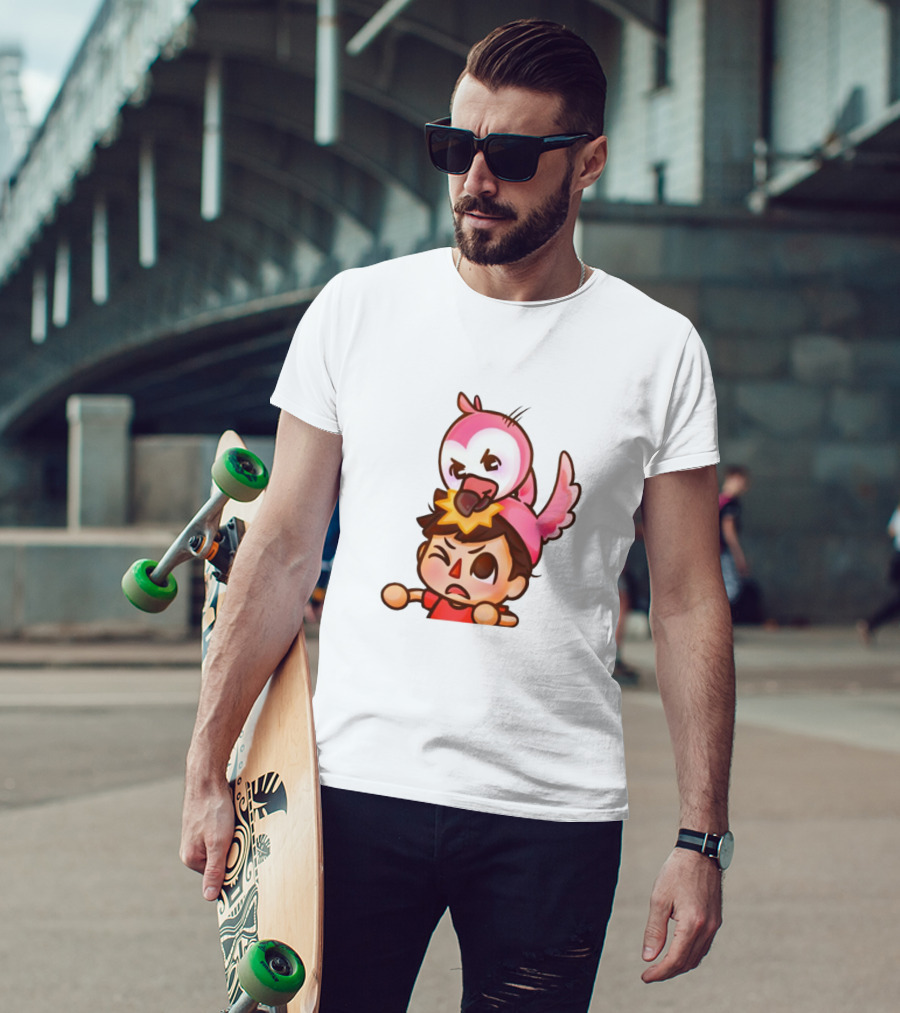 Youtooz Flamingo Angry Cartoon Character With Pink Bird Companion T-Shirt