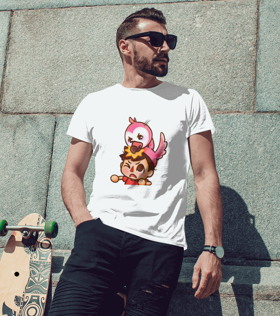 Youtooz Flamingo Angry Cartoon Character With Pink Bird Companion T-Shirt