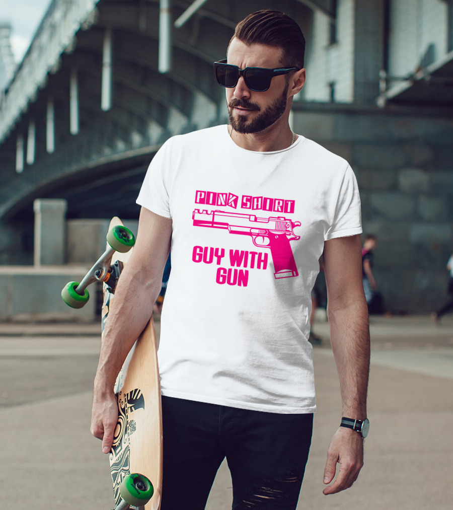 Pink Shirt Guy With Gun T-Shirt