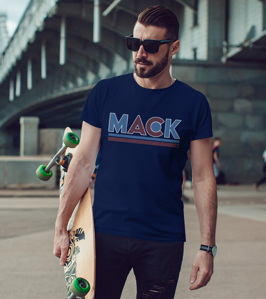 MACK Vintage Style Bold Block Letters With Blue And Maroon Stripes T-Shirt