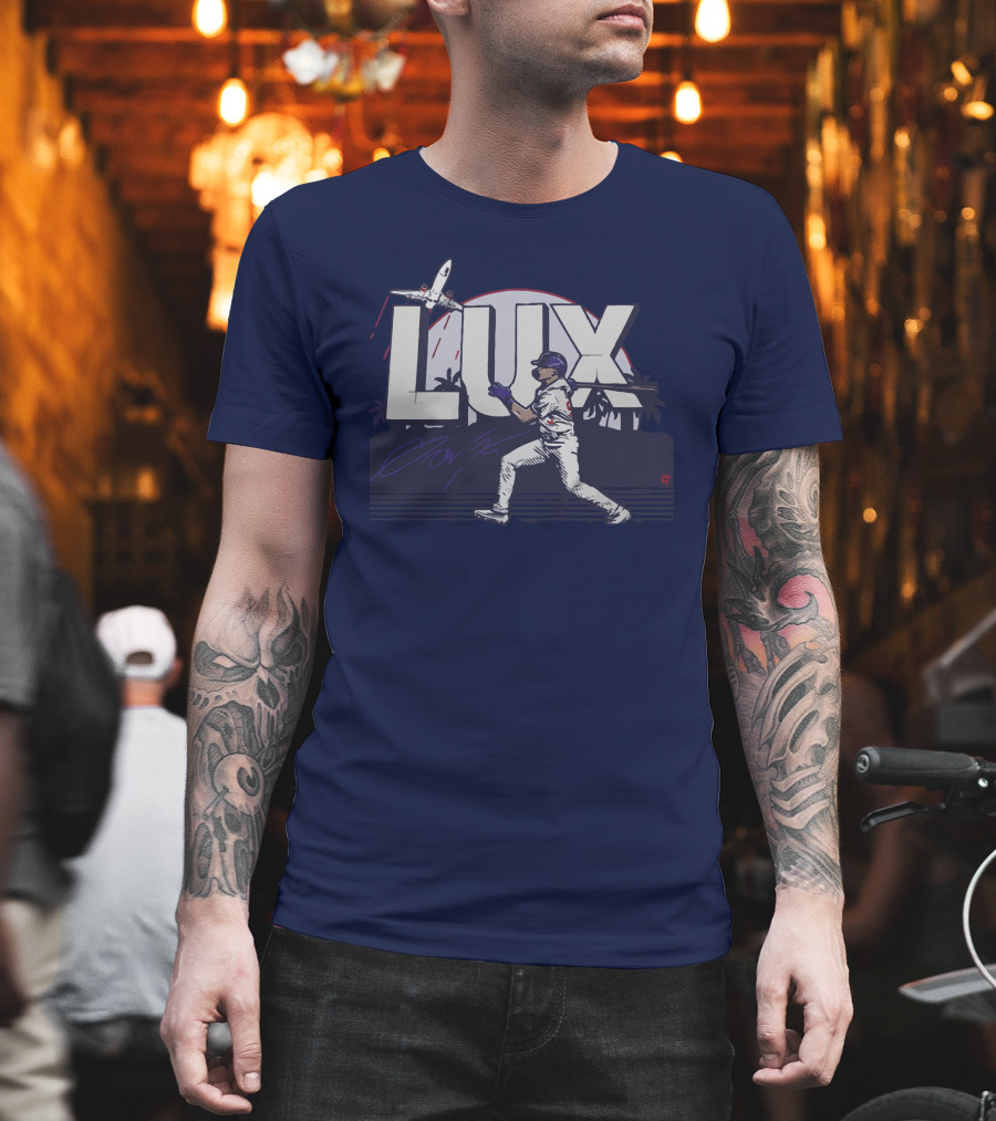 LUX Los Angeles Baseball Player with Plane and Palm Trees T-Shirt