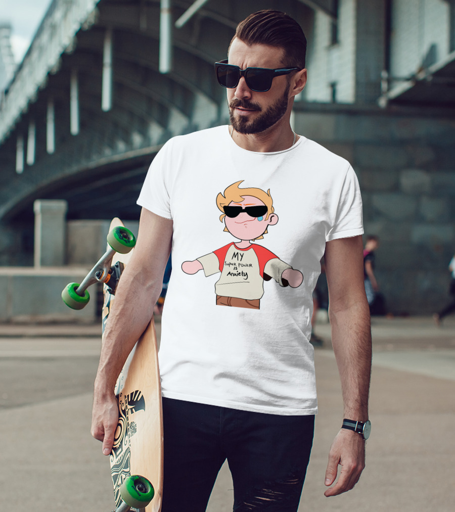 MY Super Power Is Anxiety Character With Sunglasses And Red Sleeves T-Shirt
