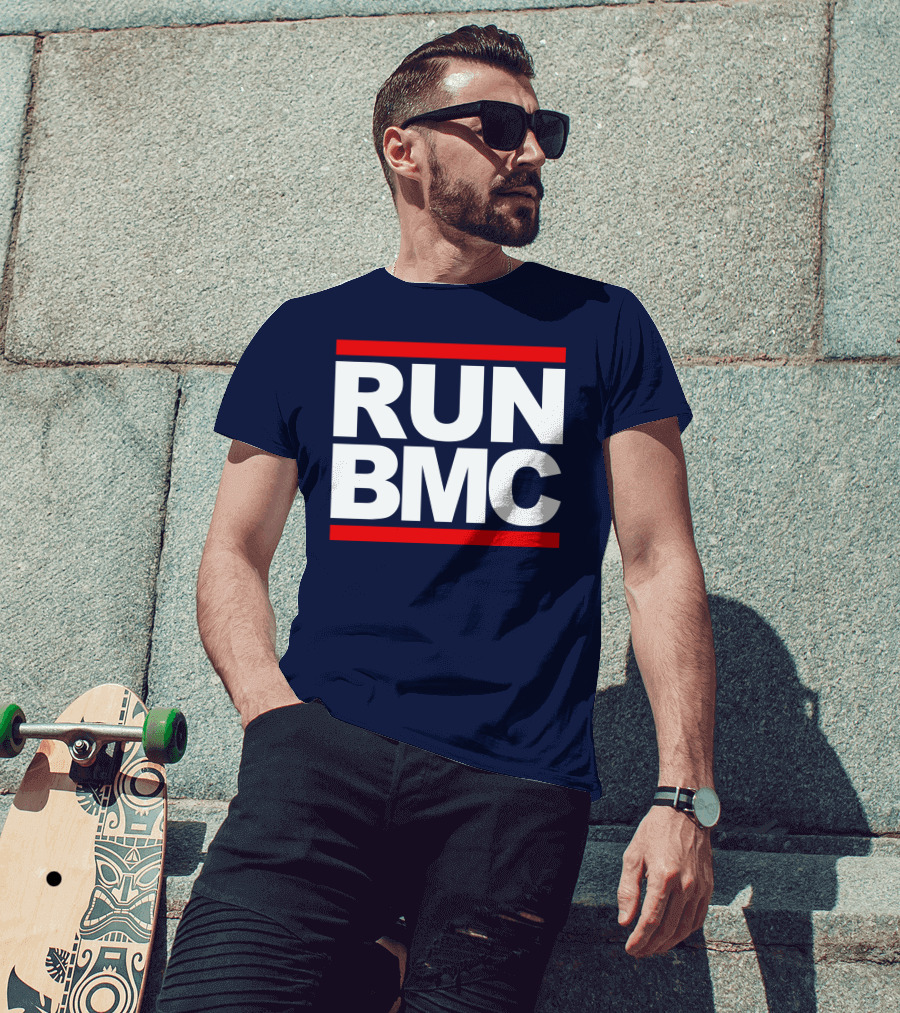 RUN BMC Bold White Text With Red Bars T-Shirt