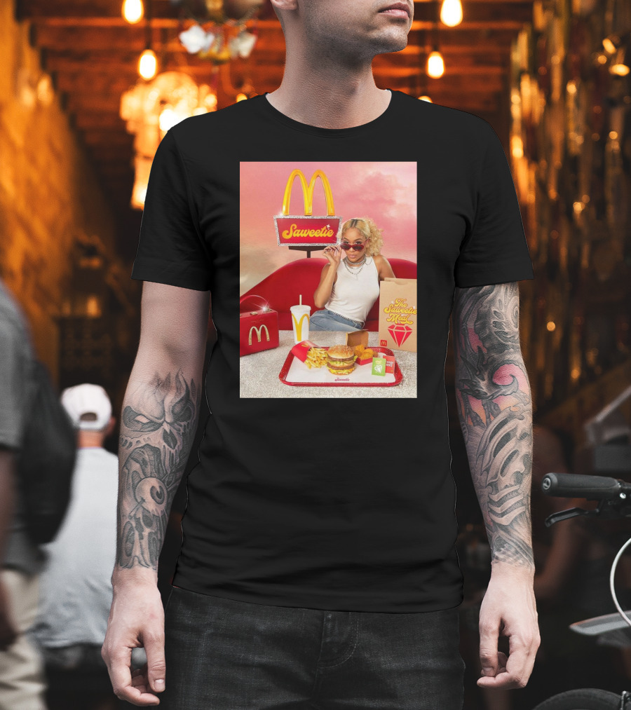 Saweetie Meal McDonald's Promo Featuring Iconic Branding and Menu Items T-Shirt