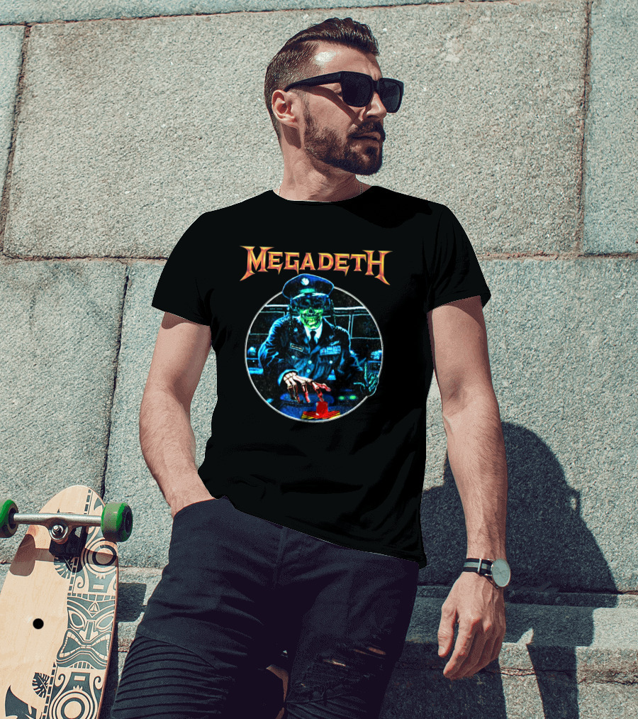 Megadeth Vic Rattlehead Pushes Button Retro T-Shirt