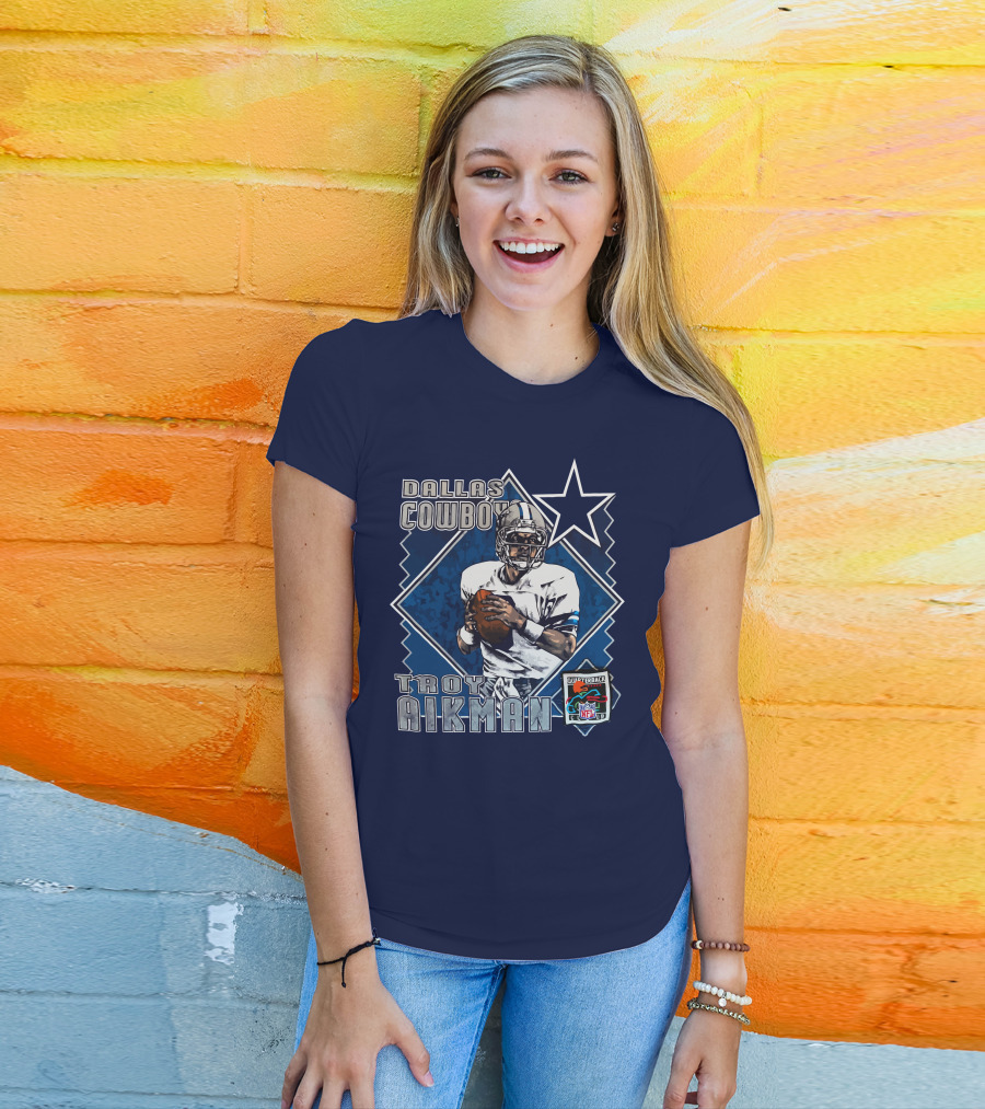 Dallas Cowboys Troy Aikman NFL Vintage Quarterback Star Nutmeg T-Shirt